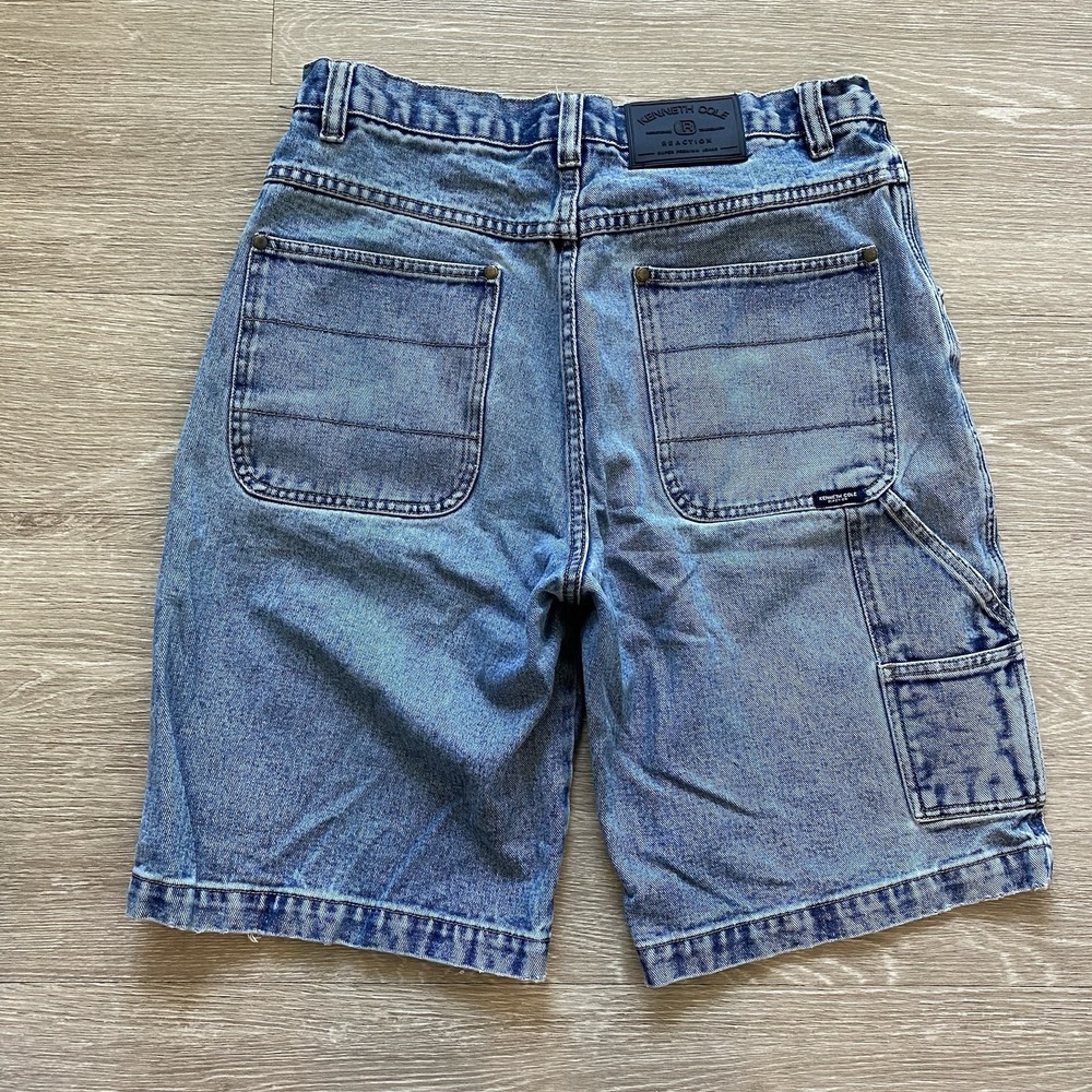 Vintage Kenneth Cole Baggy Denim Carpenter Shorts Men's 34 Blue Y2K Pockets 90s